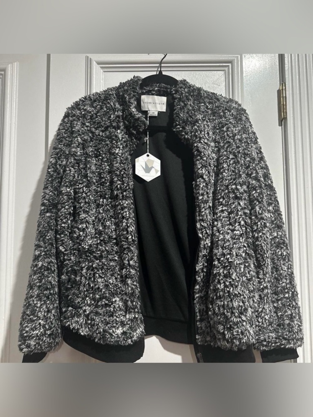 Paper Crane Black & Gray Marled Teddy Jacket